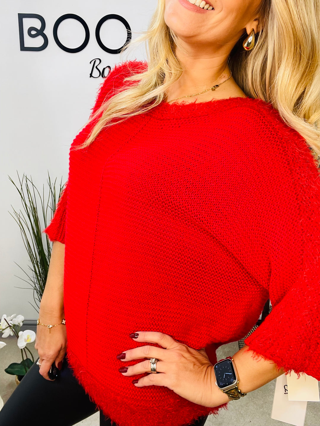 LADIES SOFT FLUFFY KNIT JUMPER - WHITE, BROWN, WINE, RED, BLACK, NAVY