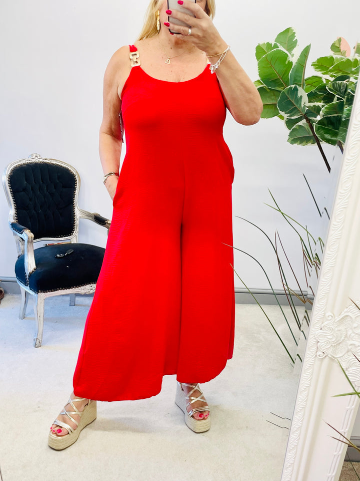 LADIES WOMENS SUMMER HOLIDAY JUMPSUIT - BROWN, CORAL, RED, BLUE & KHAKI