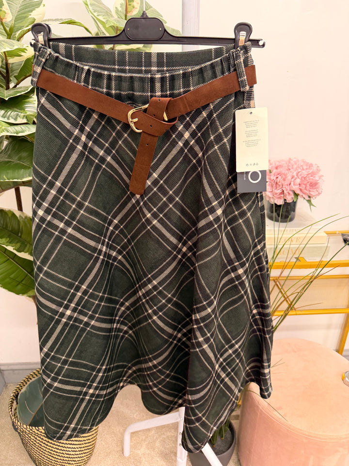 Womens tartan A line midi skirt - Wine, Blue & Khaki