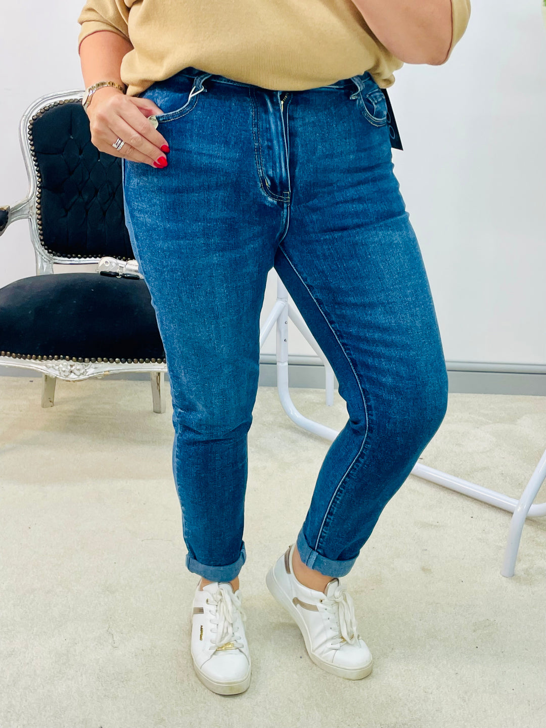 LADIES DARK BLUE DENIM MOM FIT JEANS