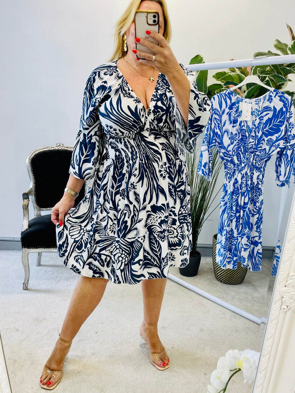 LADIES PAISLEY PRINT SUMMER DAY DRESS - NAVY & ROYAL BLUE