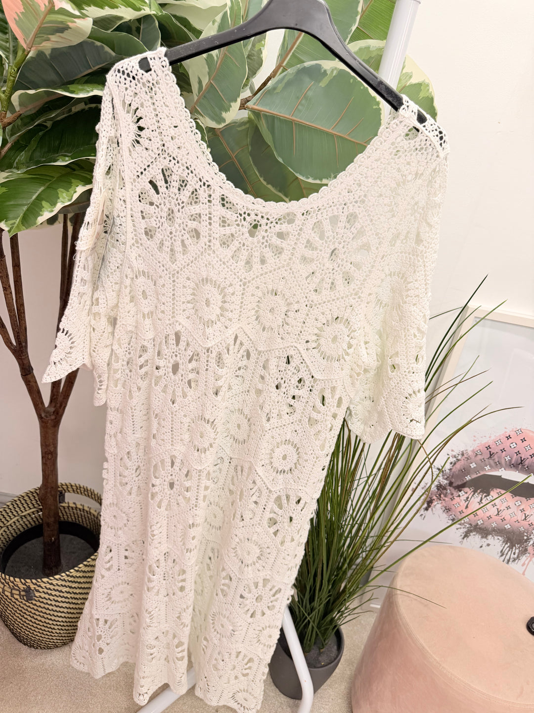 Ladies Fashion Crochet Beach Summer Maxi Dress - Blue, Pink, Fuschia, Orange, White