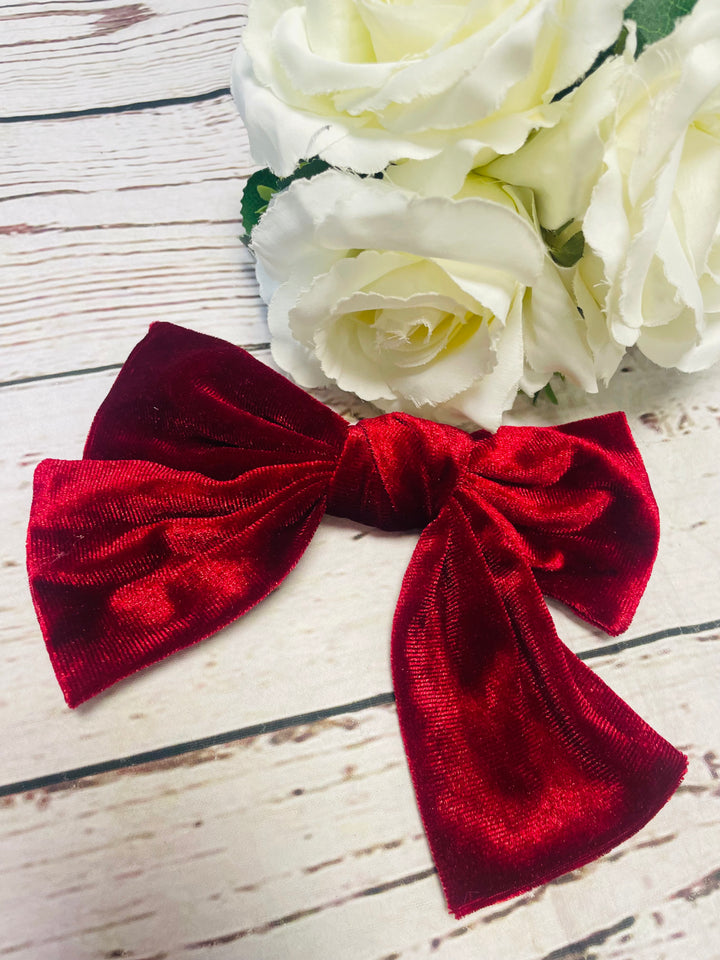 LADIES VELVET HAIR BOWS - BLACK & BERRY BURGUNDY
