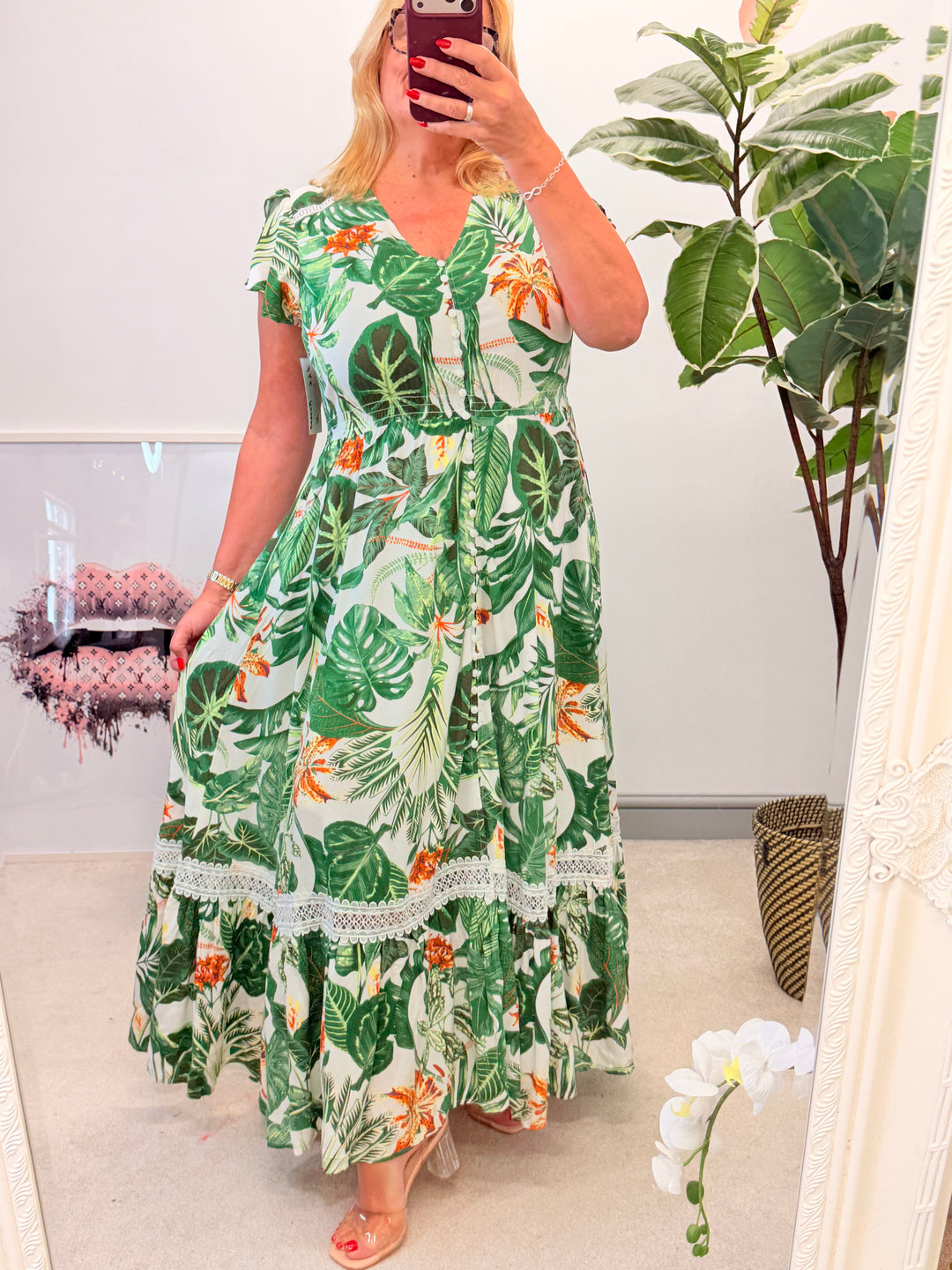 Ladies Fashion Tropical Print Summer Event Maxi Dress