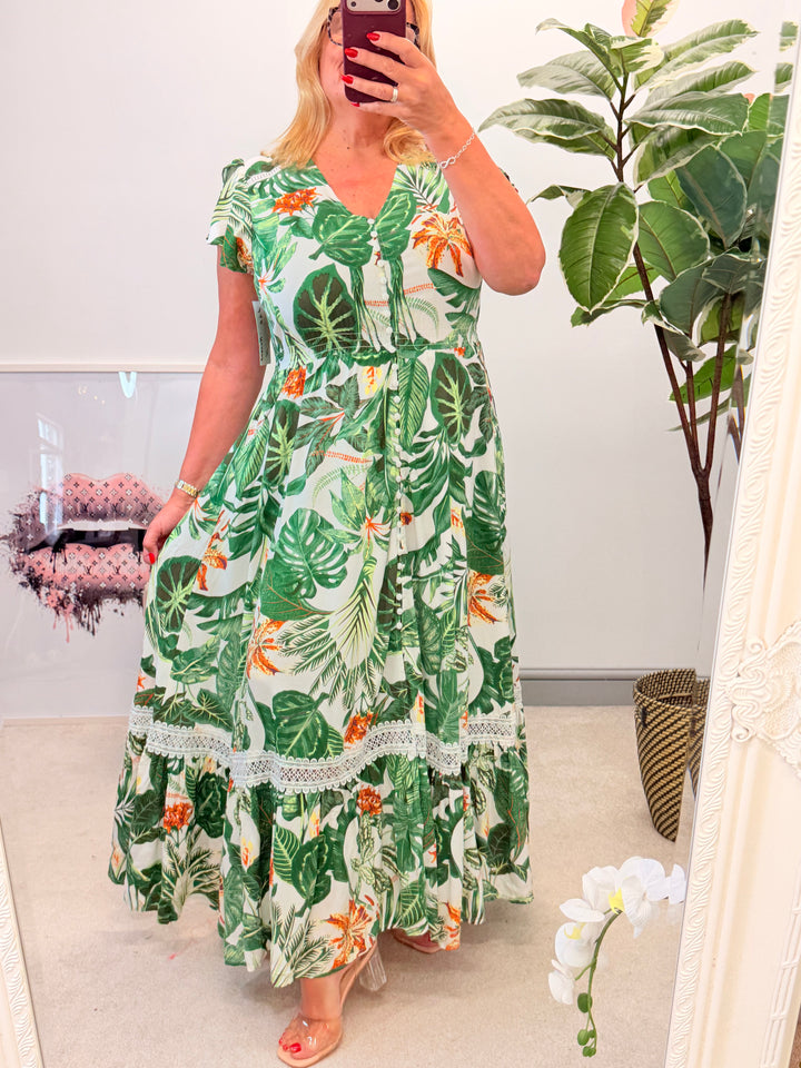 Ladies Fashion Tropical Print Summer Event Maxi Dress