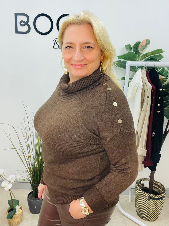 LADIES SOFT KNIT ROLL NECK JUMPER - WHITE, BLACK, BURGUNDY, BROWN & BEIGE