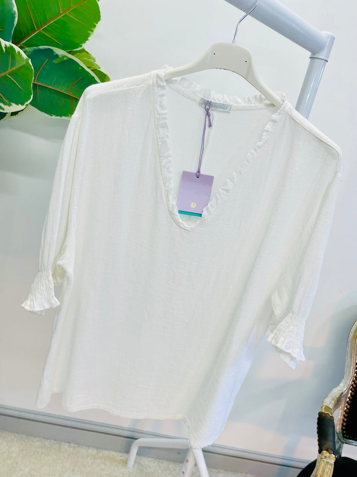LADIES TEABAG LINEN TOP - PINK, WHITE, BEIGE, BLUE