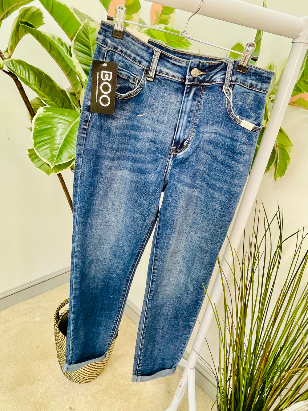 LADIES DARK BLUE DENIM MOM FIT JEANS