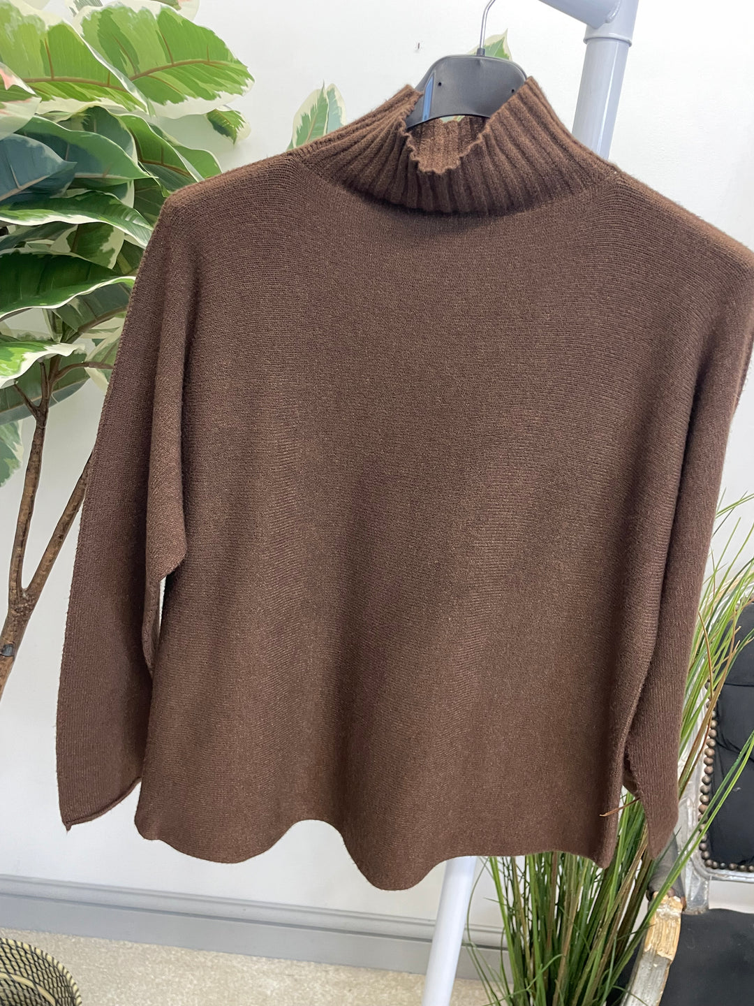 LADIES TURTLE NECK SOFT KNIT JUMPER - BROWN, BLACK, BERRY & WHITE