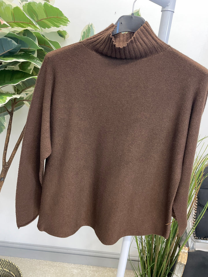 LADIES TURTLE NECK SOFT KNIT JUMPER - BROWN, BLACK, BERRY & WHITE