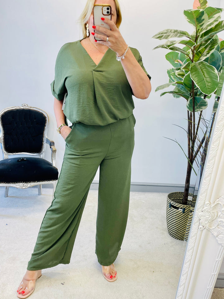 LADIES WIDE LEG TROUSER & TOP SUMMER CO ORD SET - ROYAL BLUE, NAVY, YELLOW, BLACK, KHAKI, CORAL