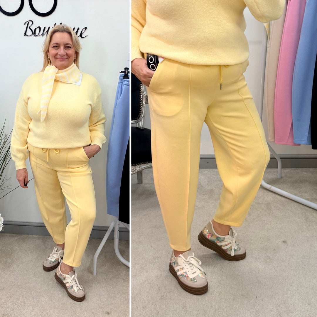 Ladies Fashion Carrot Leg Trousers - beige, pink, blue, black & lemon