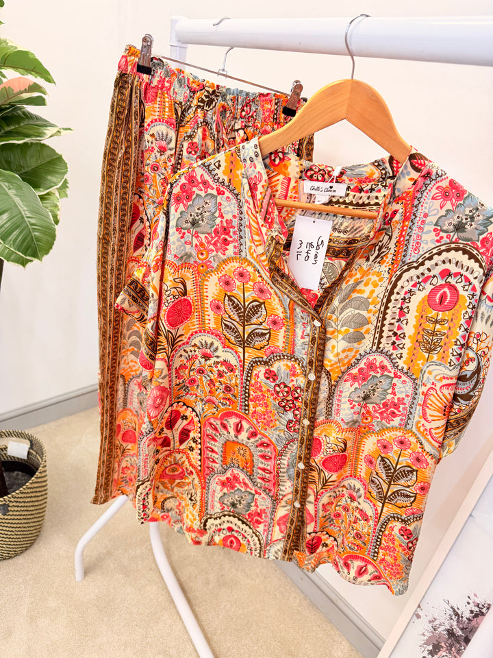Ladies Japanese Mandarin Wide Leg Trouser Co Ord Set