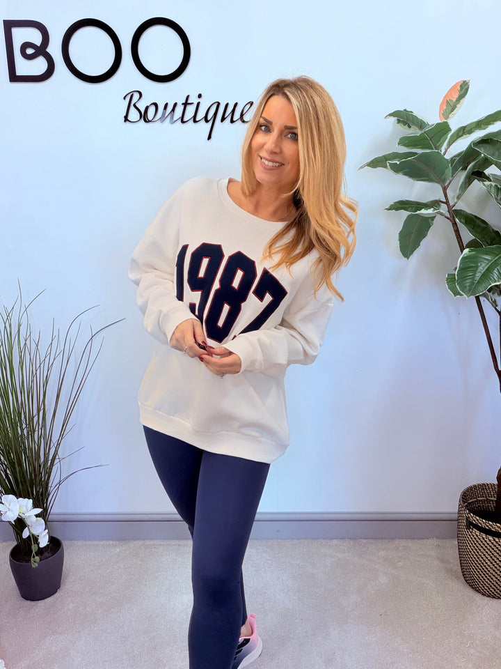 LADIES FASHION FLEECE LINED SWEATSHIRT TOP - GREY & WHITE