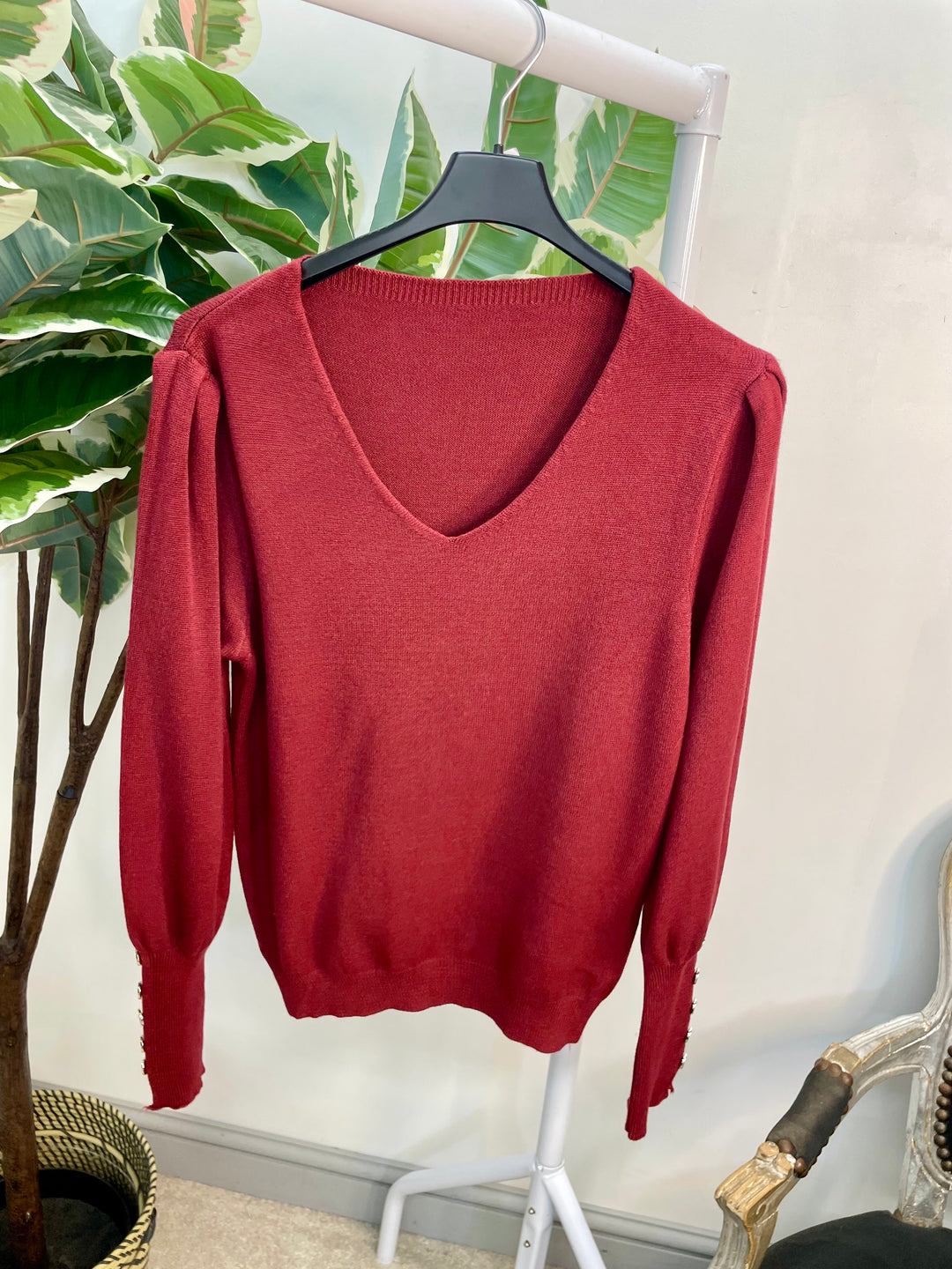 LADIES SOFT KNIT V NECK JUMPER - BLACK, BEIGE & BURGUNDY WINE