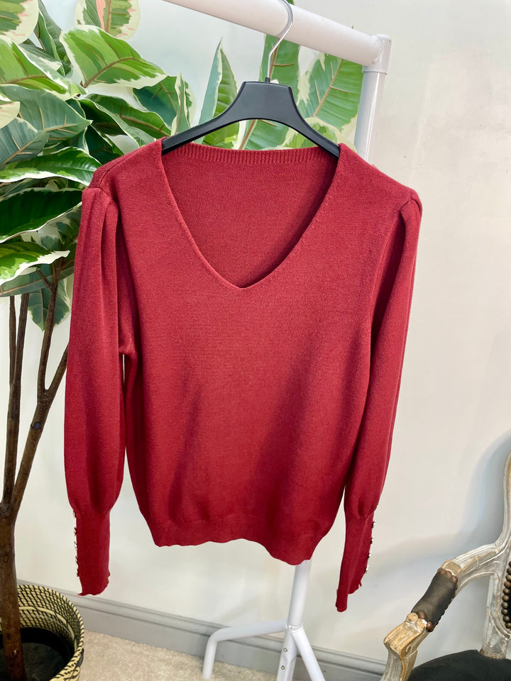 LADIES SOFT KNIT V NECK JUMPER - BLACK, BEIGE & BURGUNDY WINE