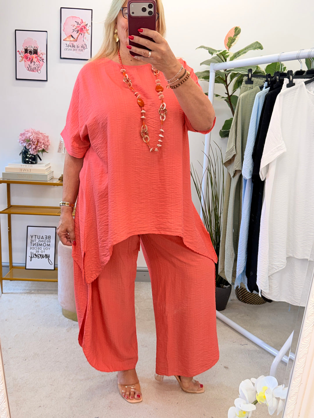 Ladies Harem Trouser Drape Top Co Ord - White, Coral, Khaki, Black & Blue