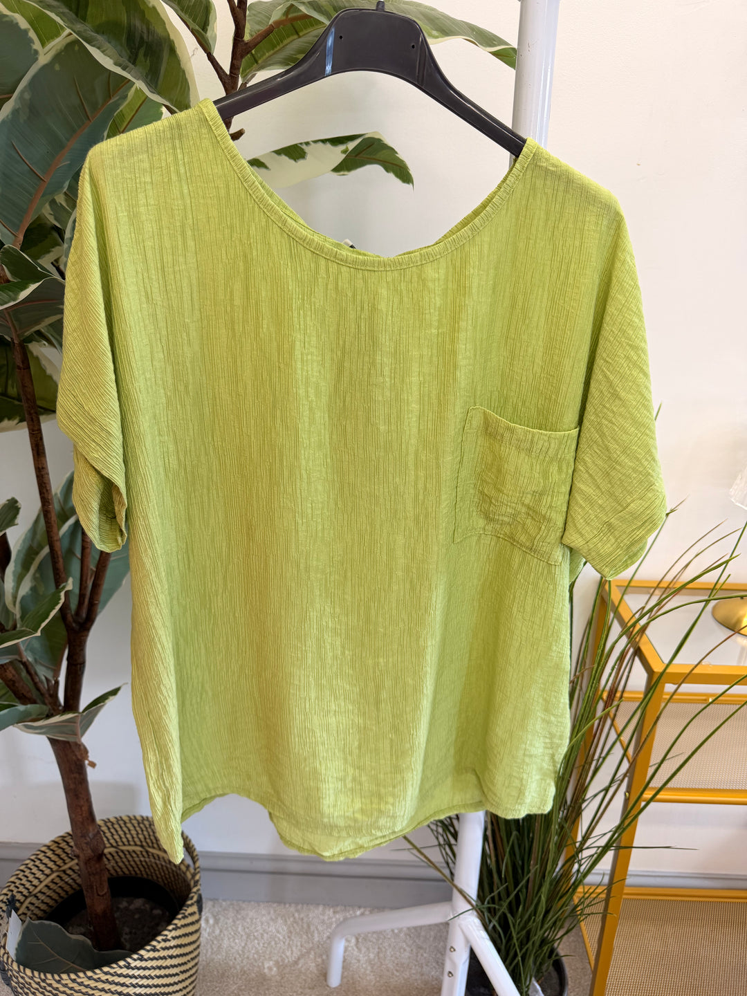 Ladies Non Crease Short Sleeve Top - Lime, White, Brown & Coral