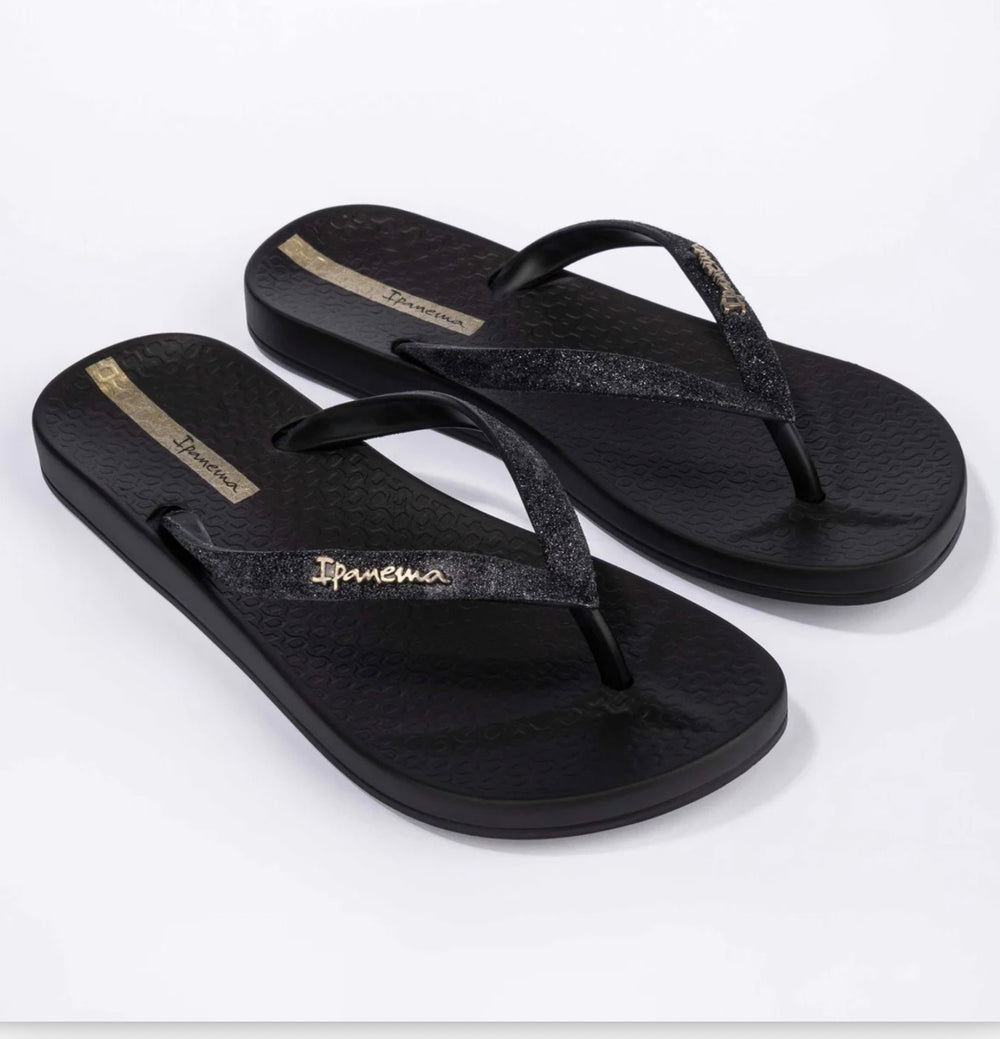 Ladies IPANEMA Glitter Flip Flop Sandals - Black and Pink