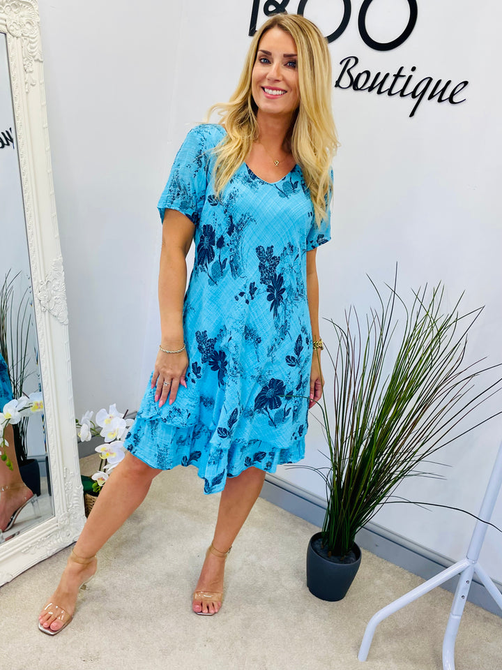 LADIES STRETCH COTTON SUMMER DAY DRESS - WHITE, YELLOW, TURQUOISE