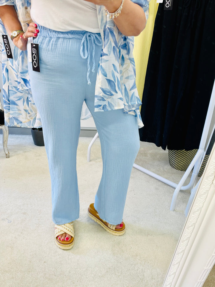 LADIES SUMMER CHEESECLOTH WIDE LEG PALAZZO TROUSERS