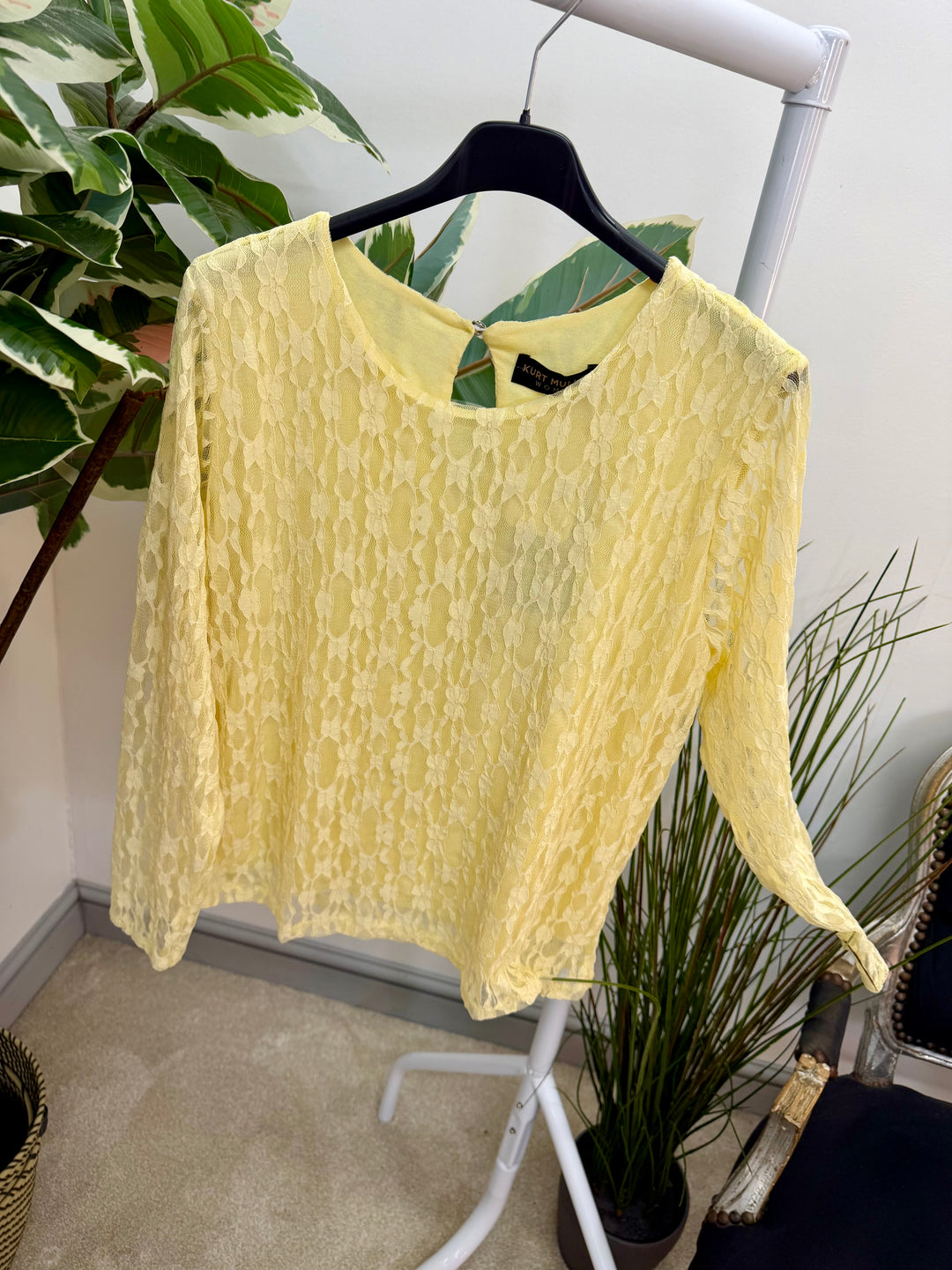 LADIES FASHION LACY LONG SLEEVE TOP - LEMON, WHITE, BLUE & PINK
