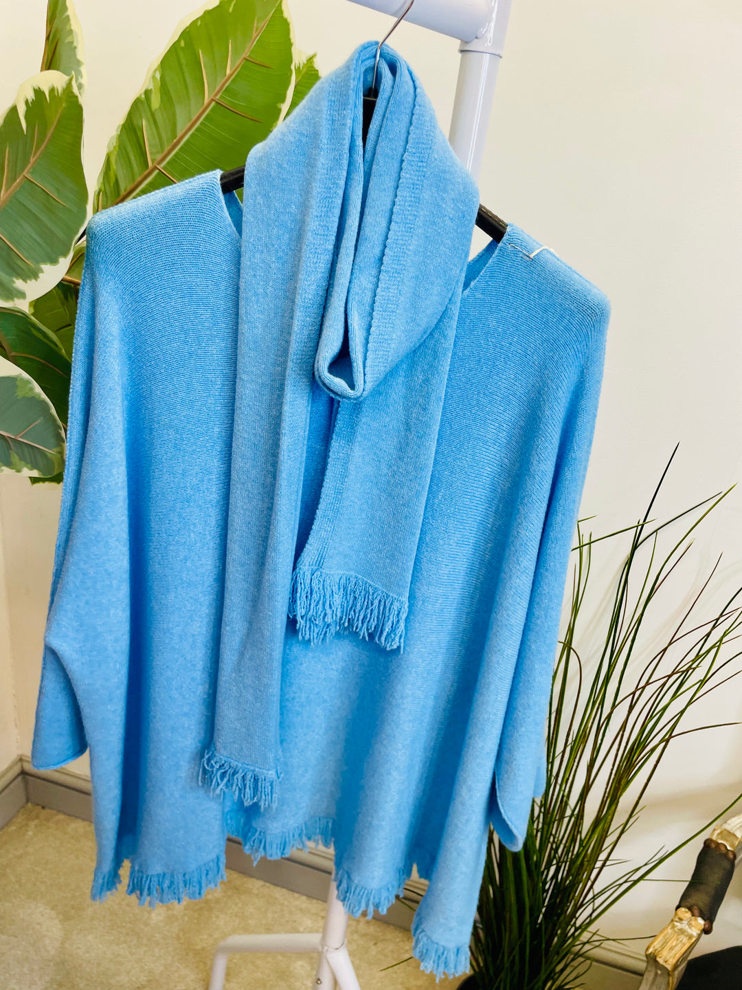 LADIES OVERSIZE JUMPER & SCARF SET BLUE