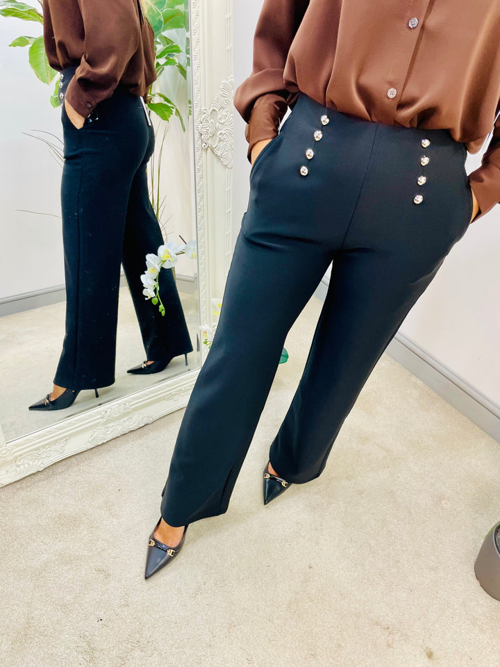 LADIES BLACK SCUBA STRAIGHT LEG TROUSERS