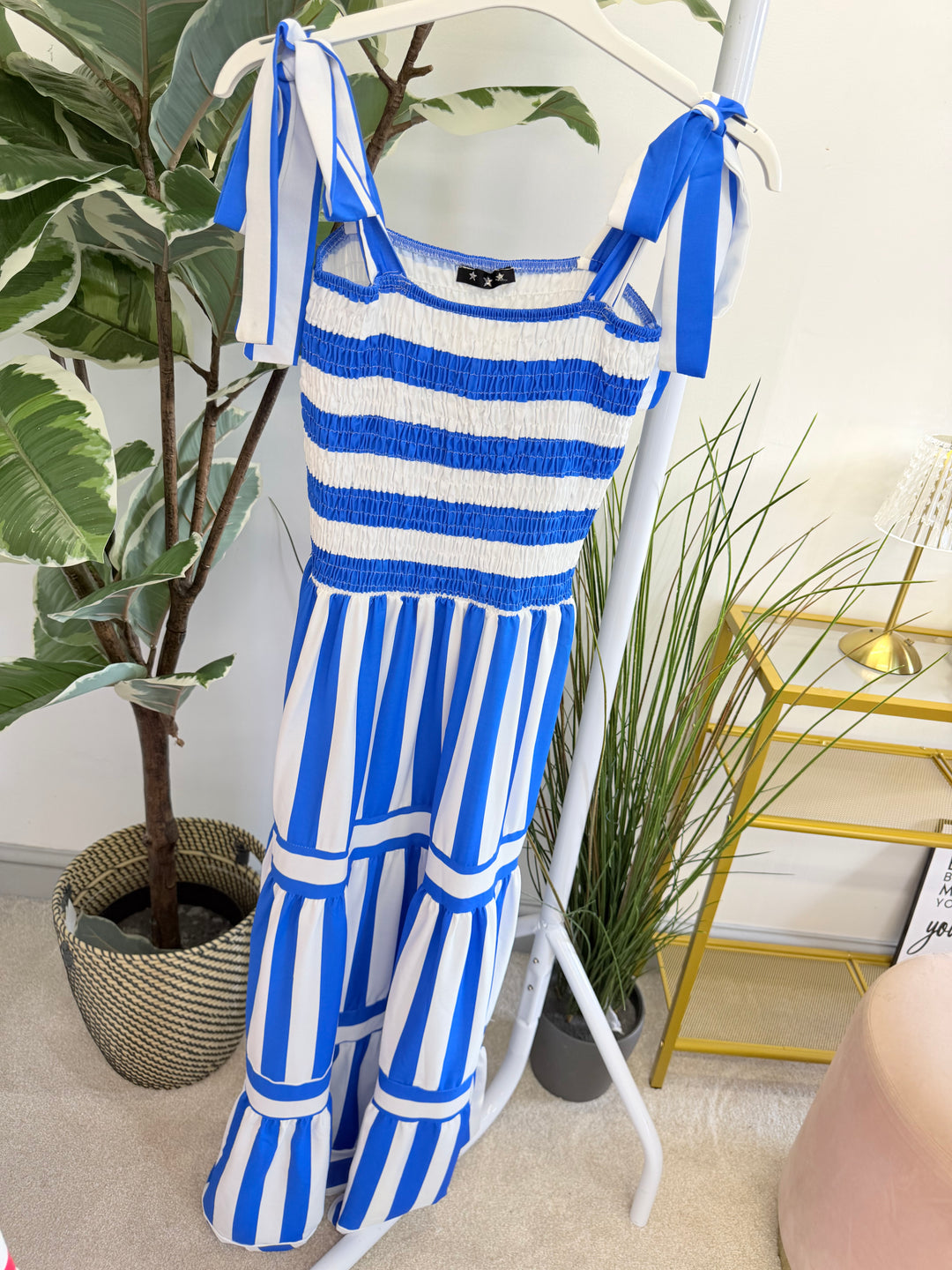 Ladies Candy Stripe Summer Sun Maxi Dress - Royal Blue, Navy & Red