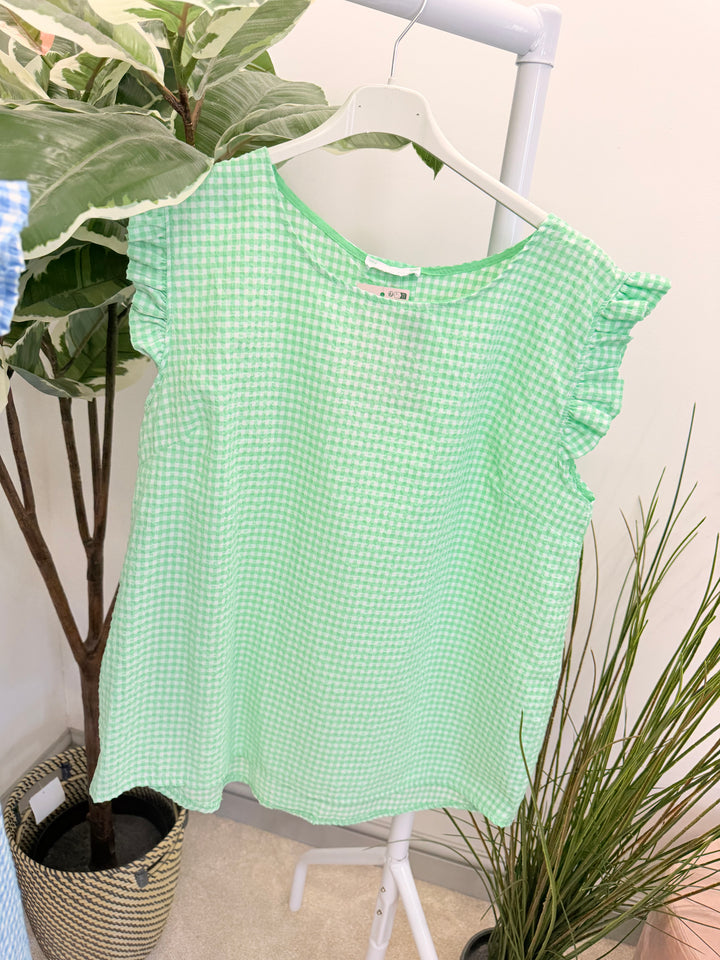 Ladies Gingham Check Summer Top - Pink, Denim Blue, Navy & Green