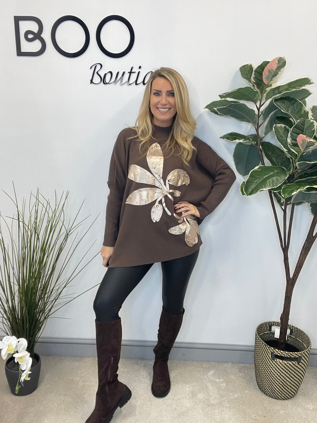 LADIES OVERSIZE LOOSE FIT JUMPER SWEATER CHOCOLATE BROWN