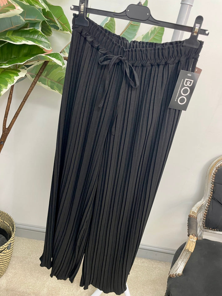 LADIES CHIFFON PLEATED CULLOTTE TROUSERS - BLACK, NAVY, BROWN