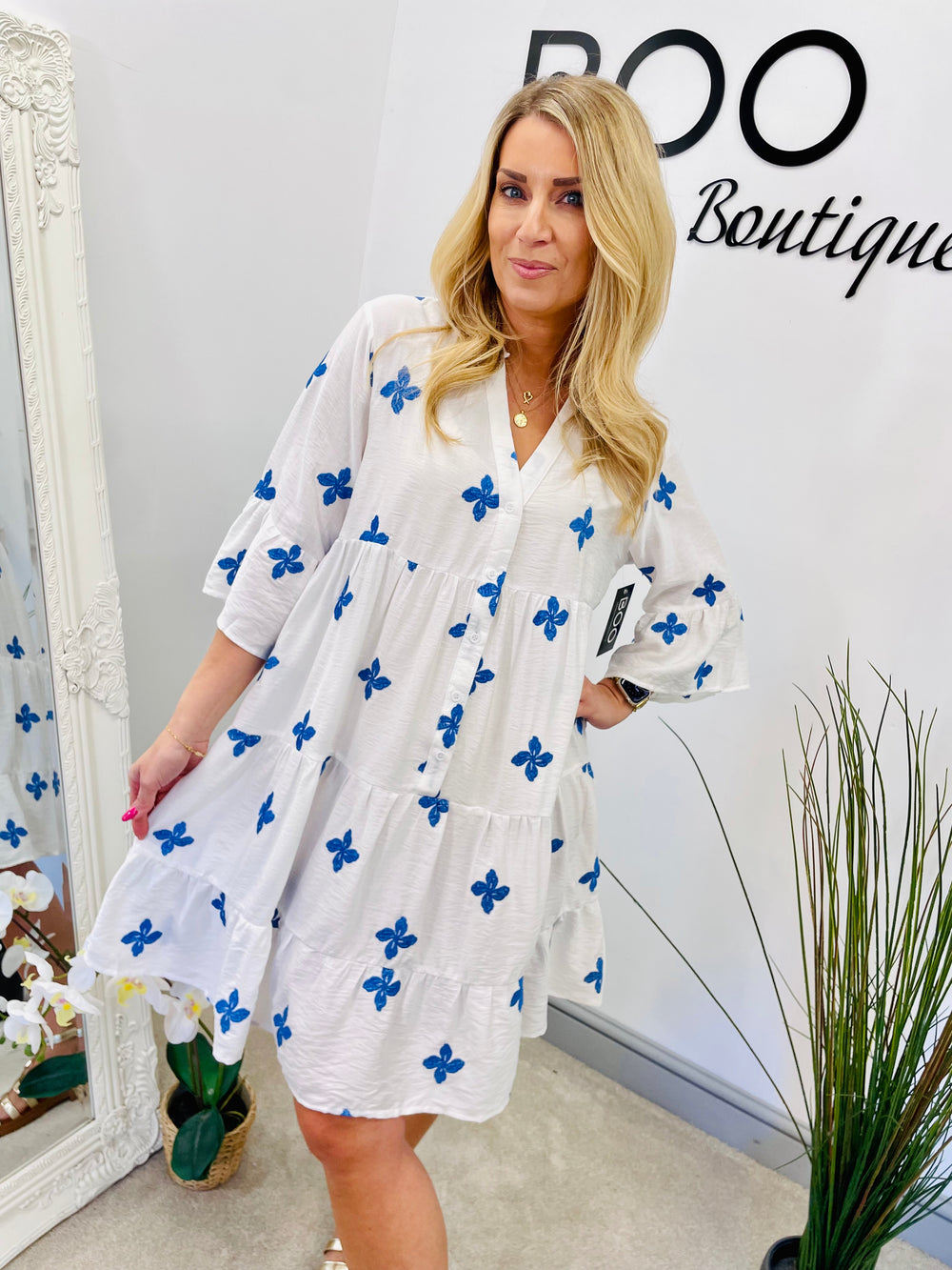 LADIES WOMENS WHITE SUMMER SMOCK CASUAL DRESS
