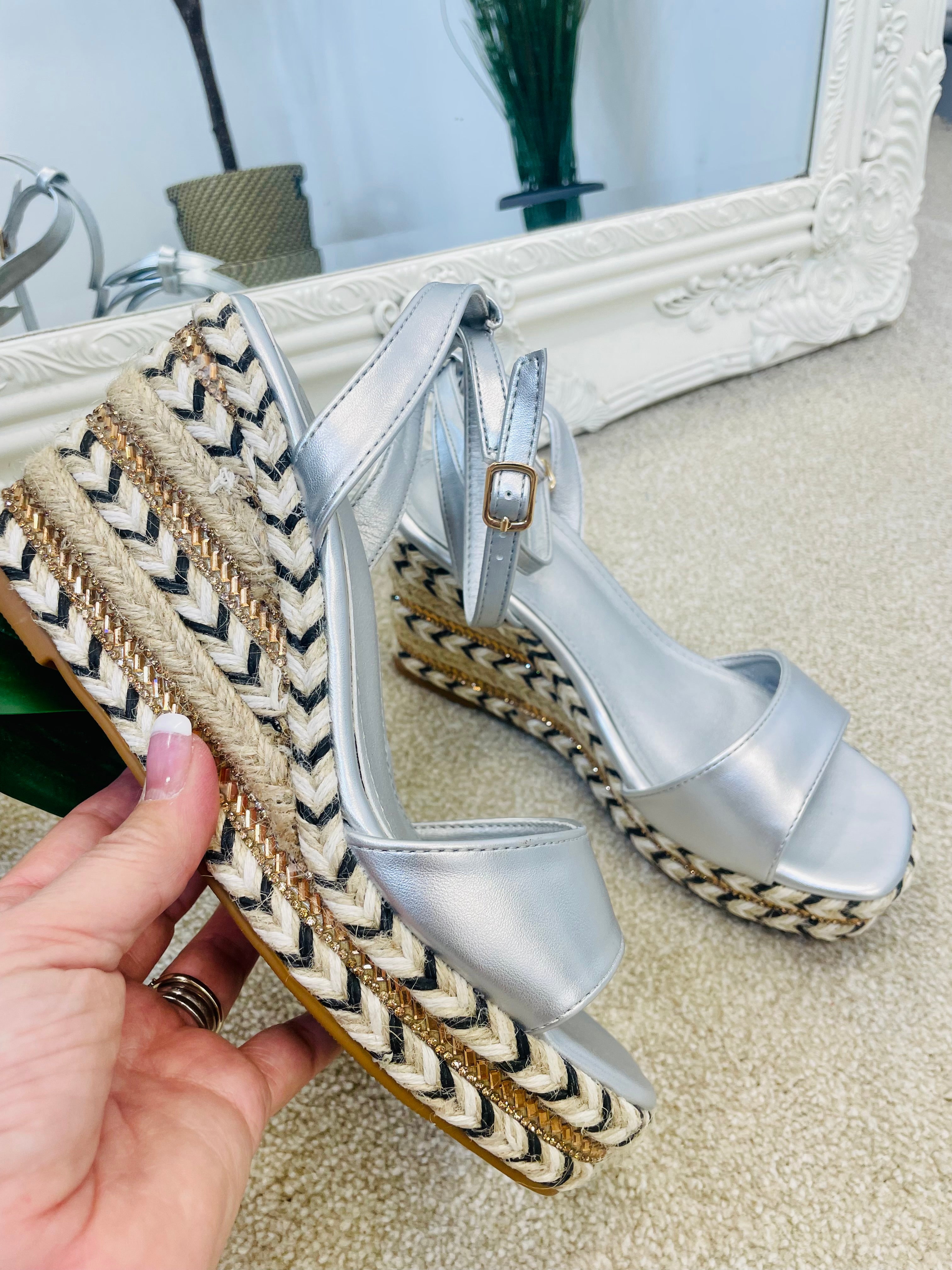 STUNNING WEDGE HEEL SANDALS 611 silver 6 7 8