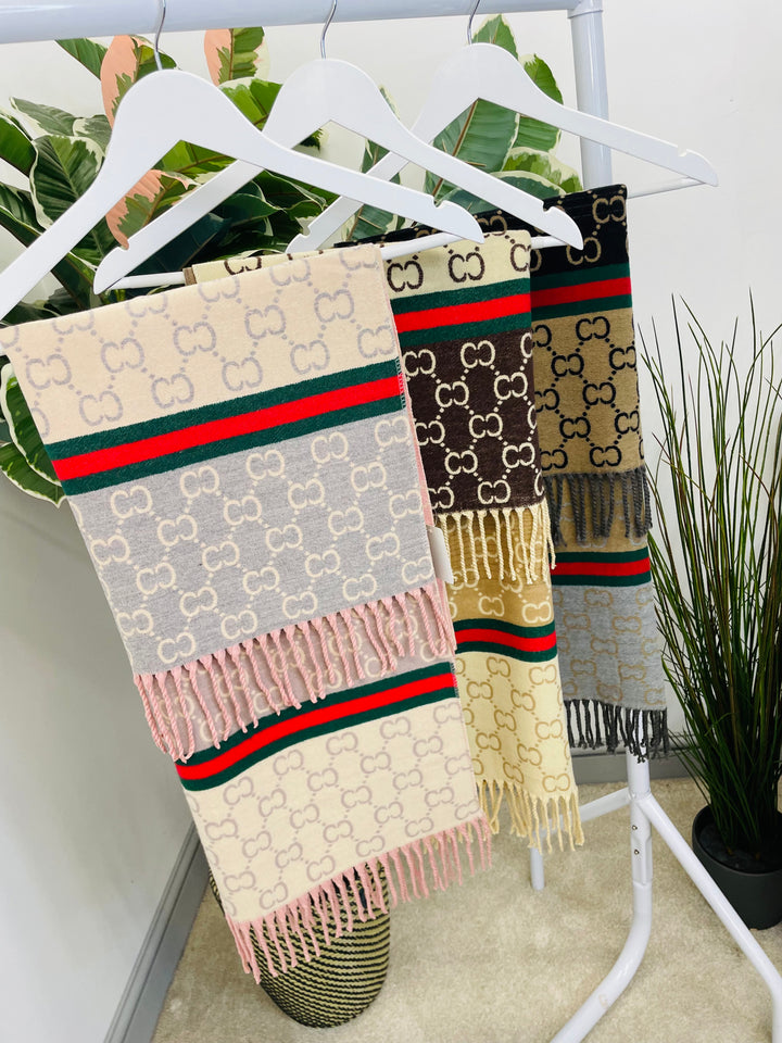 LADIES DESIGNER INSPIRED SCARF - PINK, BROWN, BLACK