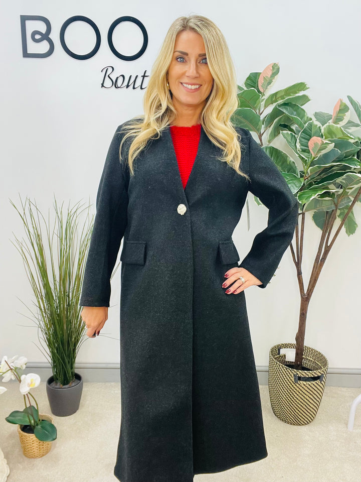 LADIES V NECK DUSTER COAT - CAMEL, CHARCOAL BLACK & GREY