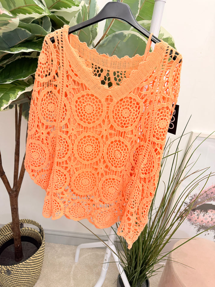 Ladies Fashion Crochet Top - White, Coral, Black, Pink