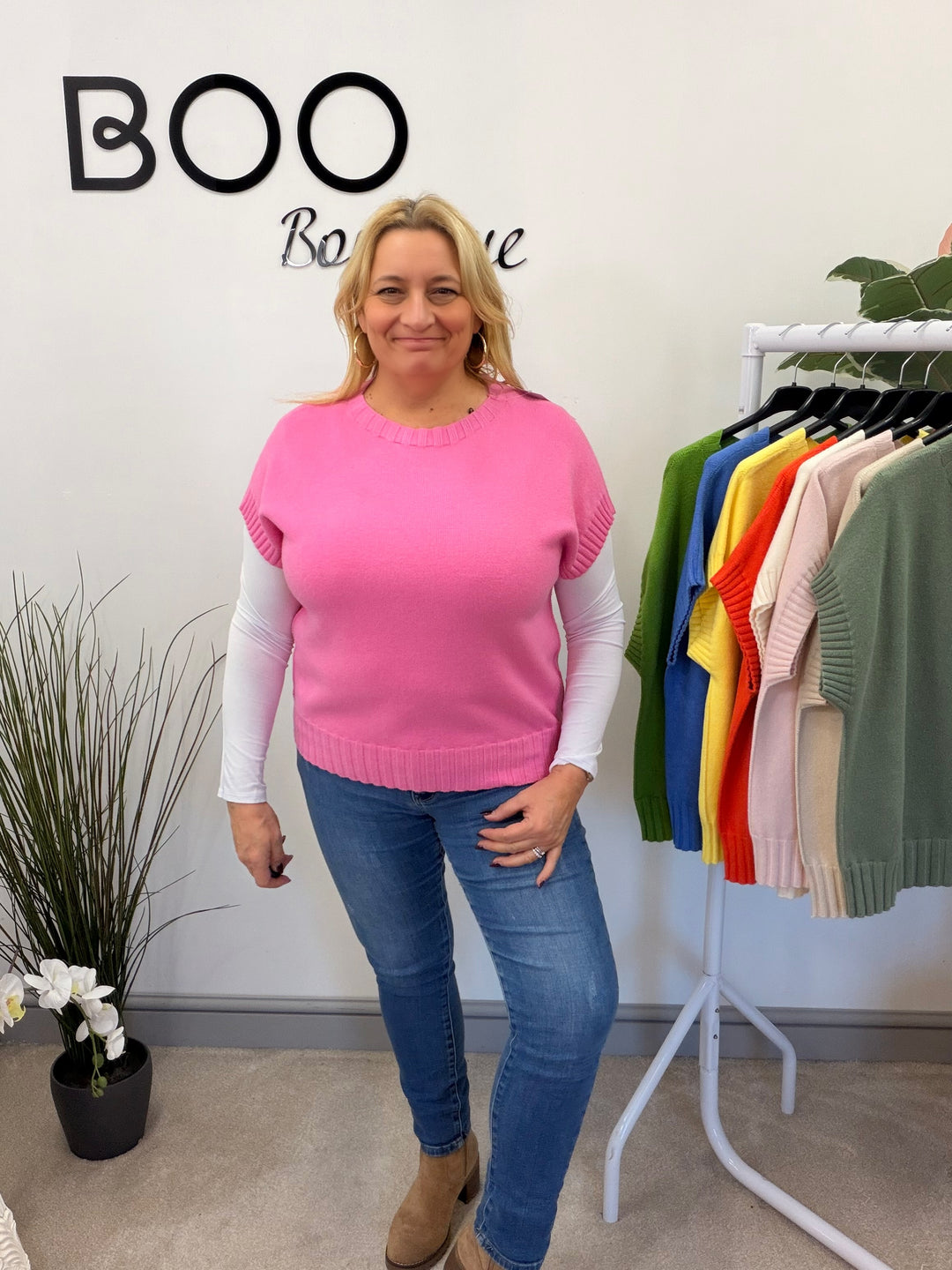 LADIES KNITTED TANK TOP JUMPER - ORANGE, PINK, YELLOW, CREAM, GREEN, KHAKI, BEIGE