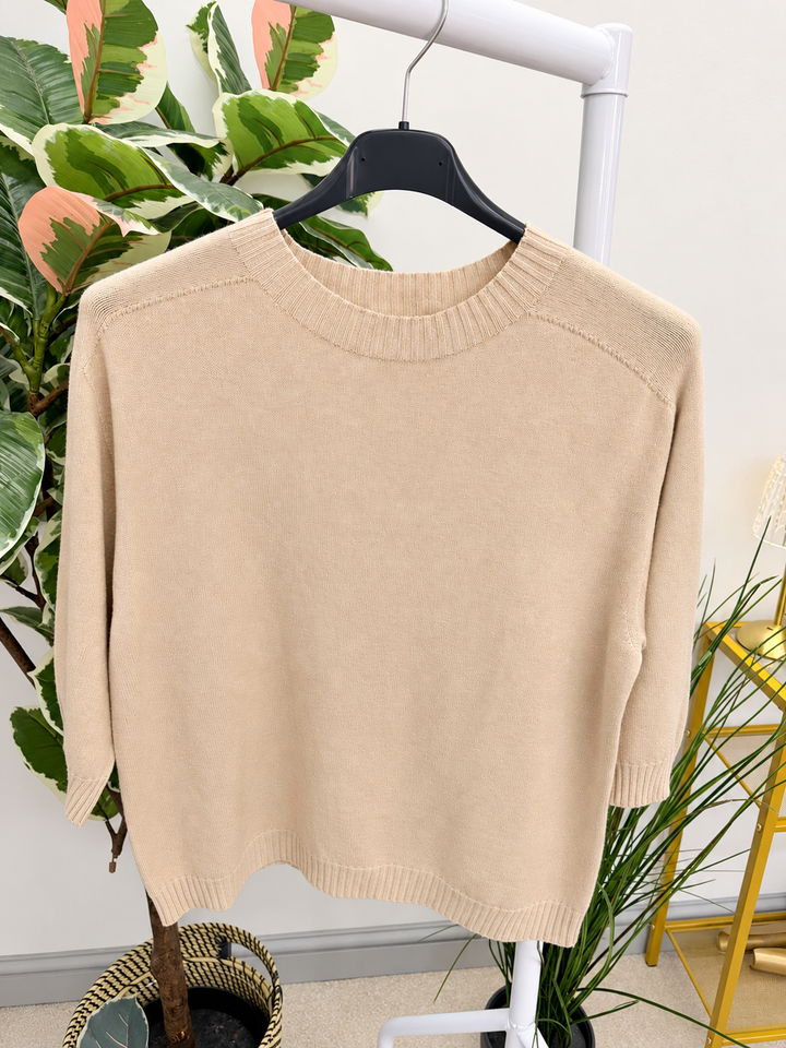Women's 3/4 sleeve round neck jumper  beige