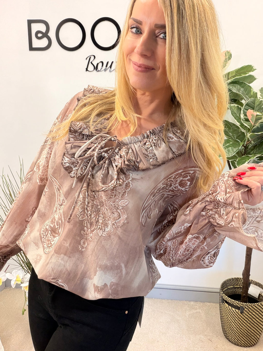 LADIES COTTON PAISLEY PRINT FLOATY BLOUSE - PINK, BEIGE, BLUE, BLACK, MOCHA