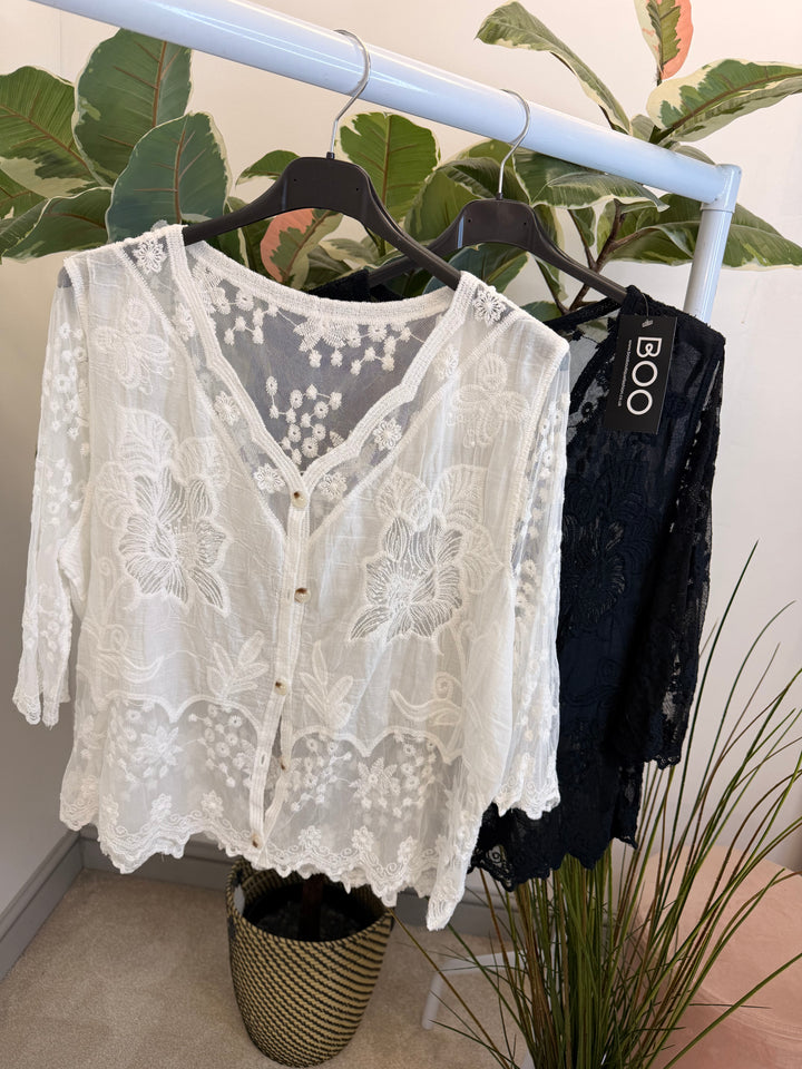 Ladies Fashion Pretty Lacy Bolero Cardigan - Black & White