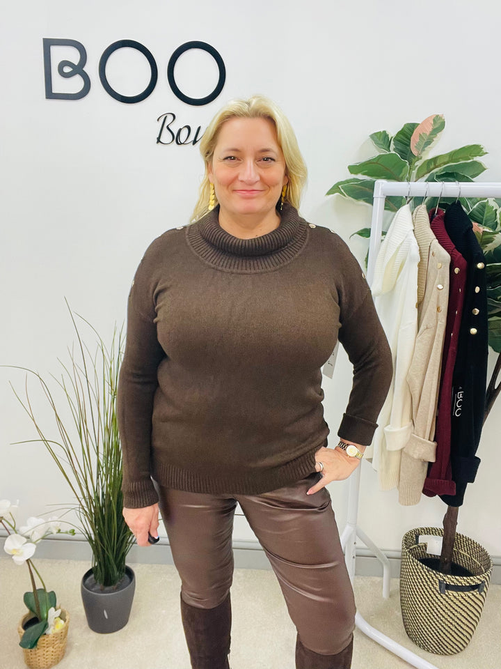 LADIES SOFT KNIT ROLL NECK JUMPER - WHITE, BLACK, BURGUNDY, BROWN & BEIGE