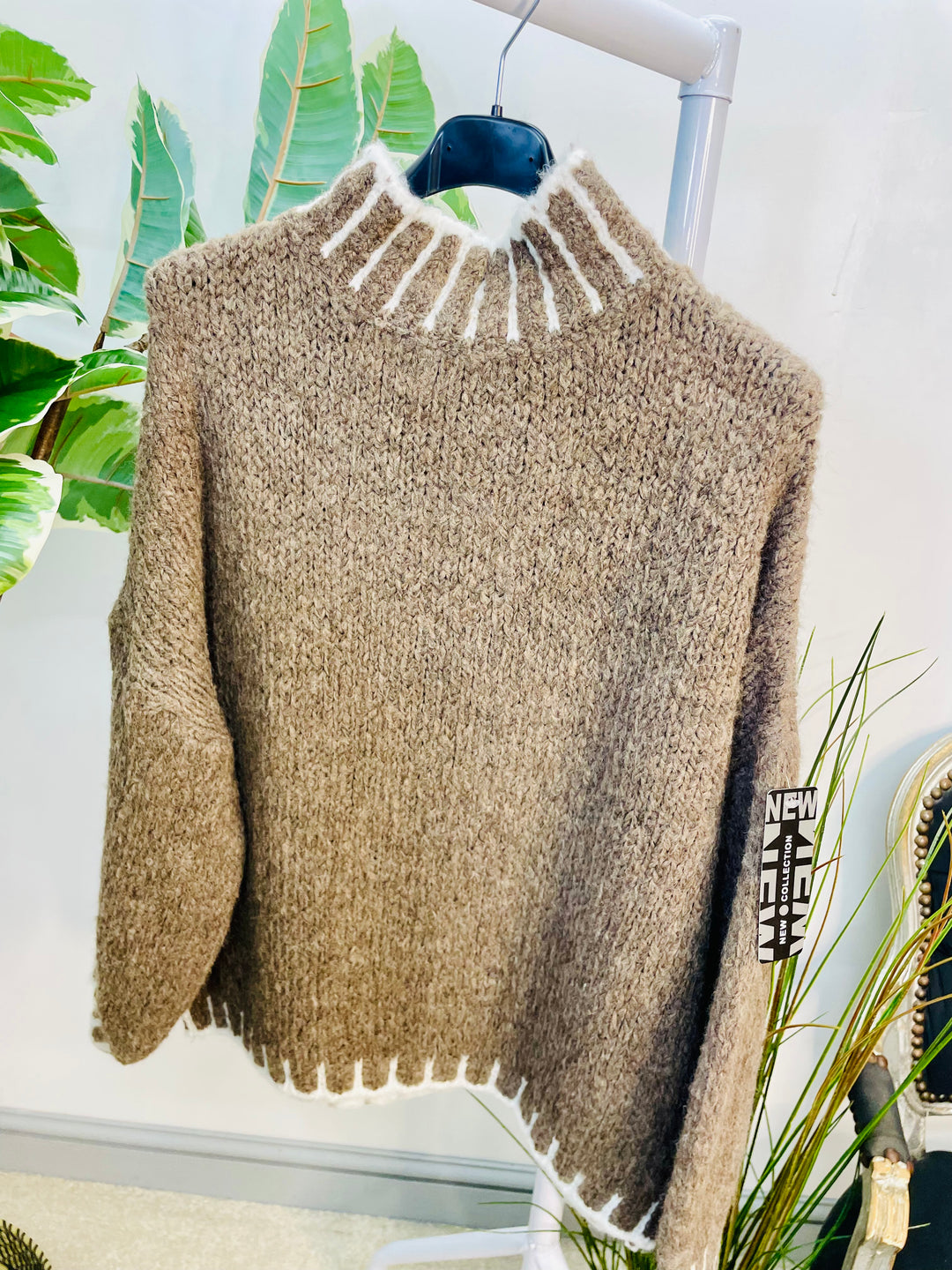 LADIES CHUNKY KNIT BAGGY JUMPER - BROWN, MOCHA, BLACK