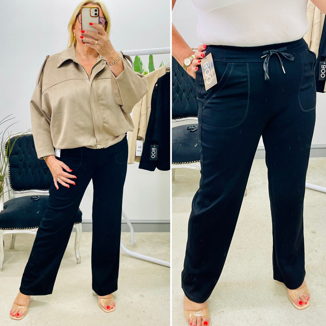 LADIES BLACK SMART JOGGY TROUSERS 