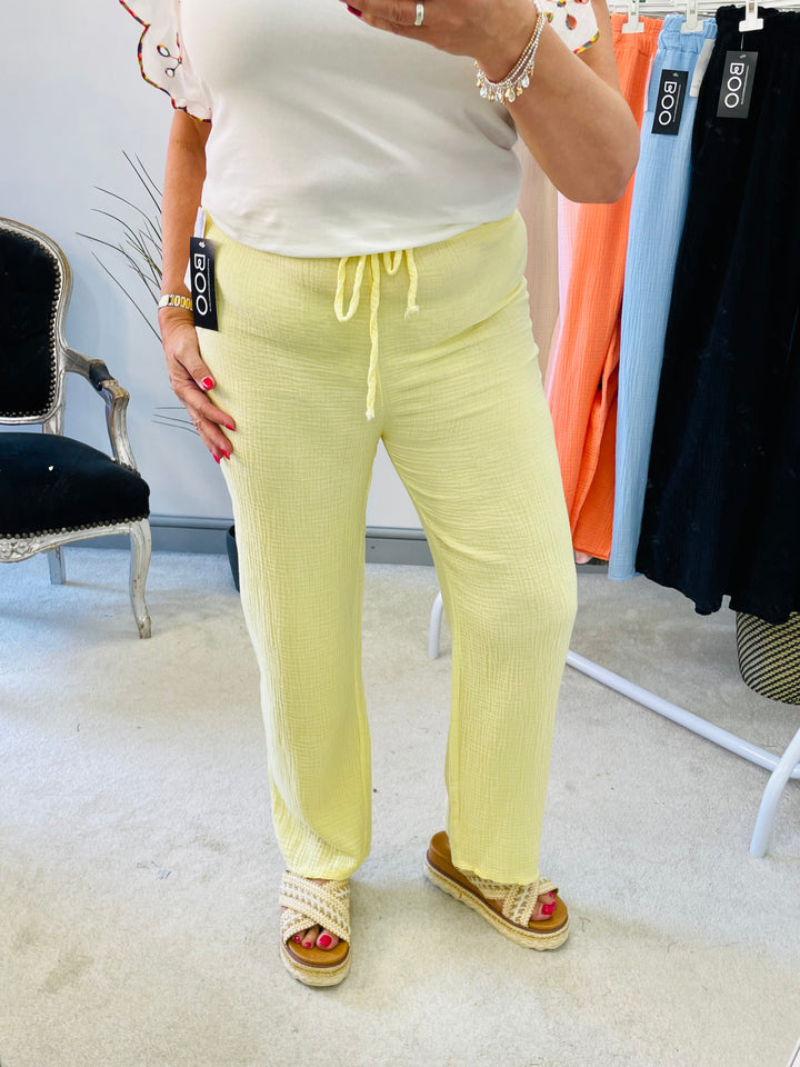 LADIES SUMMER CHEESECLOTH WIDE LEG PALAZZO TROUSERS