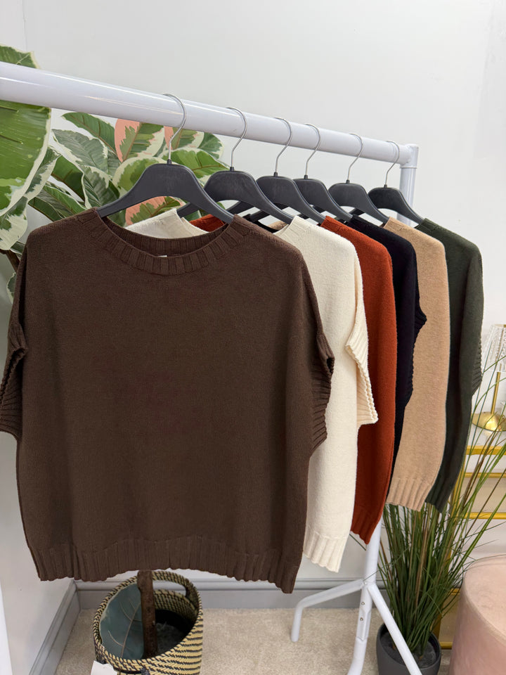 Ladies Tank Top Sleeveless Jumper - Khaki, Black, Cream, Brown, Rust & Camel