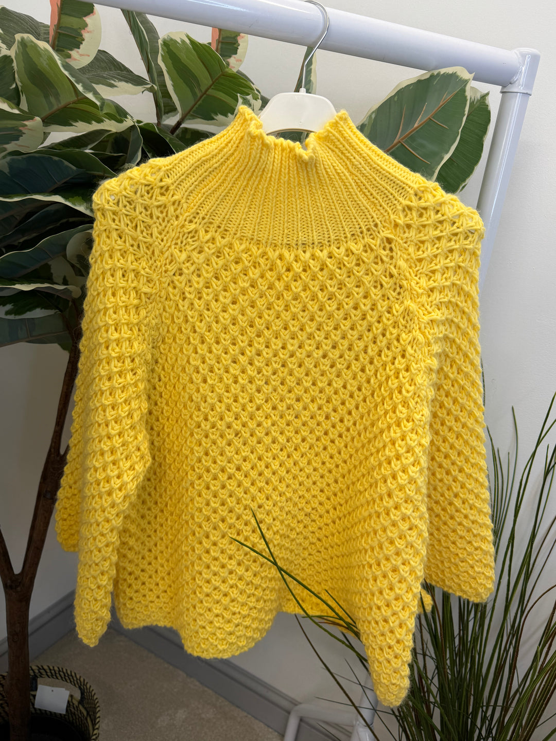 LADIES CHUNKY WAFFLE KNIT JUMPER - LEMON, BEIGE, BLACK, MOCHA & GREY