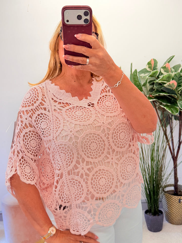 Ladies Fashion Crochet Top - White, Coral, Black, Pink