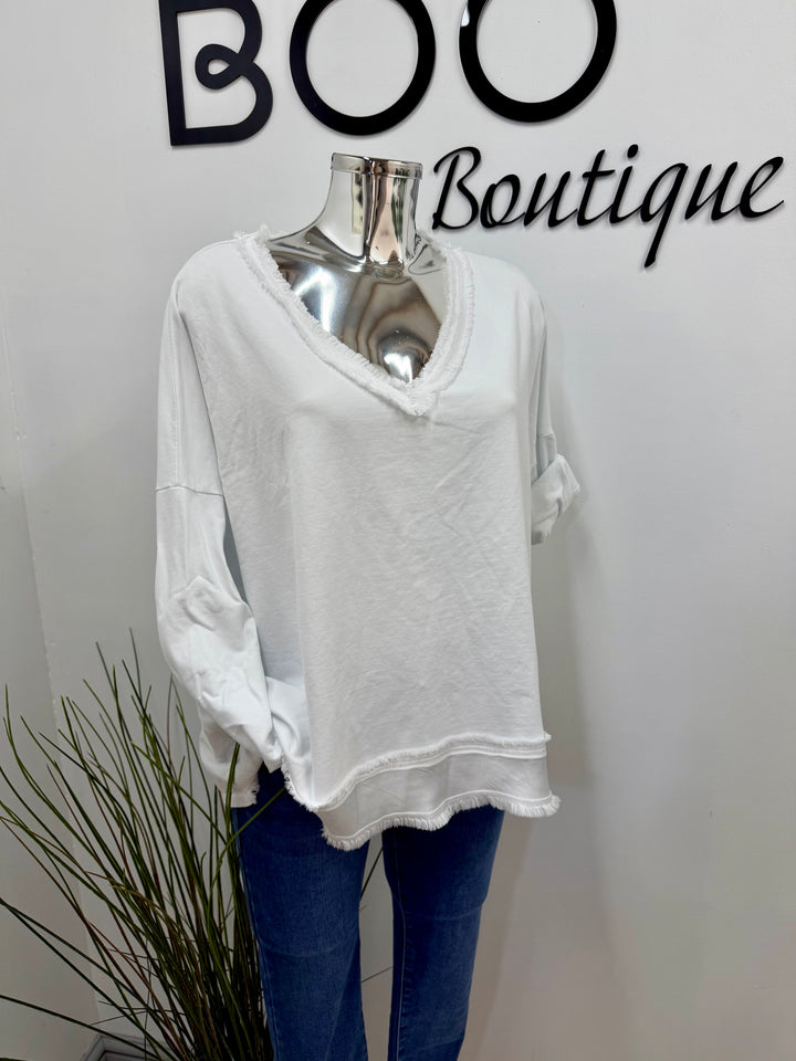 LADIES FASHION V NECK CASUAL TOP - BLACK, WHITE & LEMON