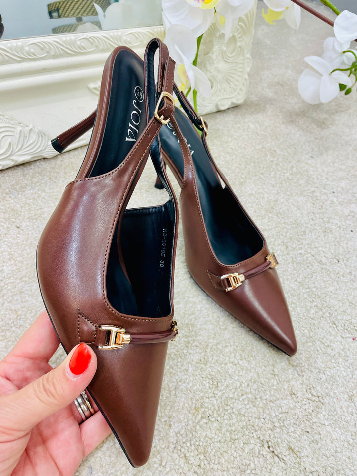CHOCOLATE BROWN STILETTO HEEL SHOES ( 1019 )